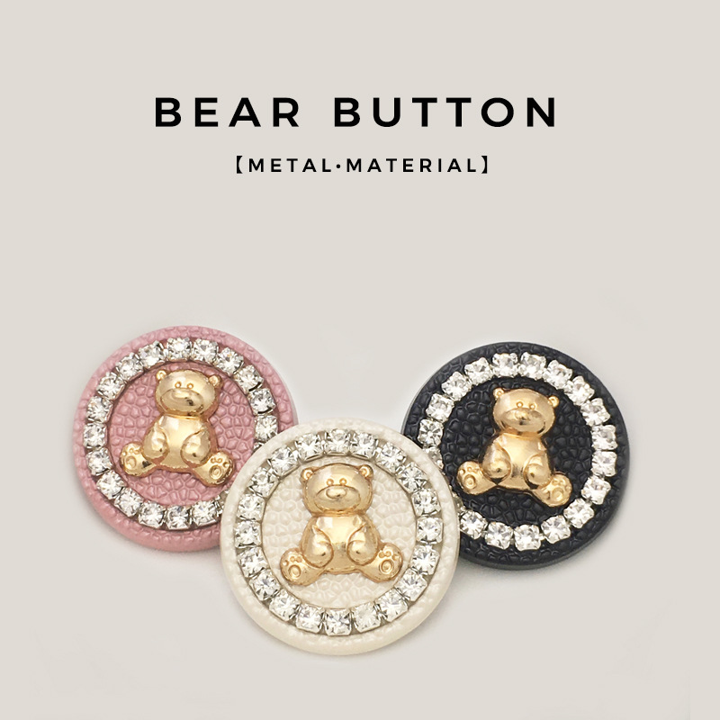 Metal Buttons Cashmere Outwear Windbreaker Sweater Bear Cartoon Animal Decorative Buttons High-end Diamond Pink Buttons