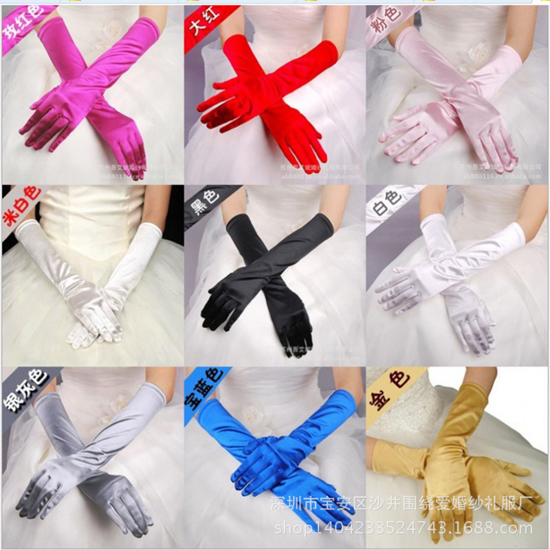 Stretch Satin Finger Light Panel Gloves S38 Multicolor Five Finger Bride Wedding Gloves Performance Etiquette Gloves