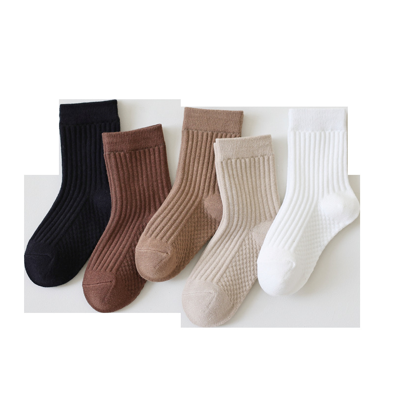 Picture of Children's Socks Spring and Autumn Cotton Socks Baby Boys and Girls Middle and Big Children Students Sports Solid Color Mid-Size Socks Autumn and Winter Thick