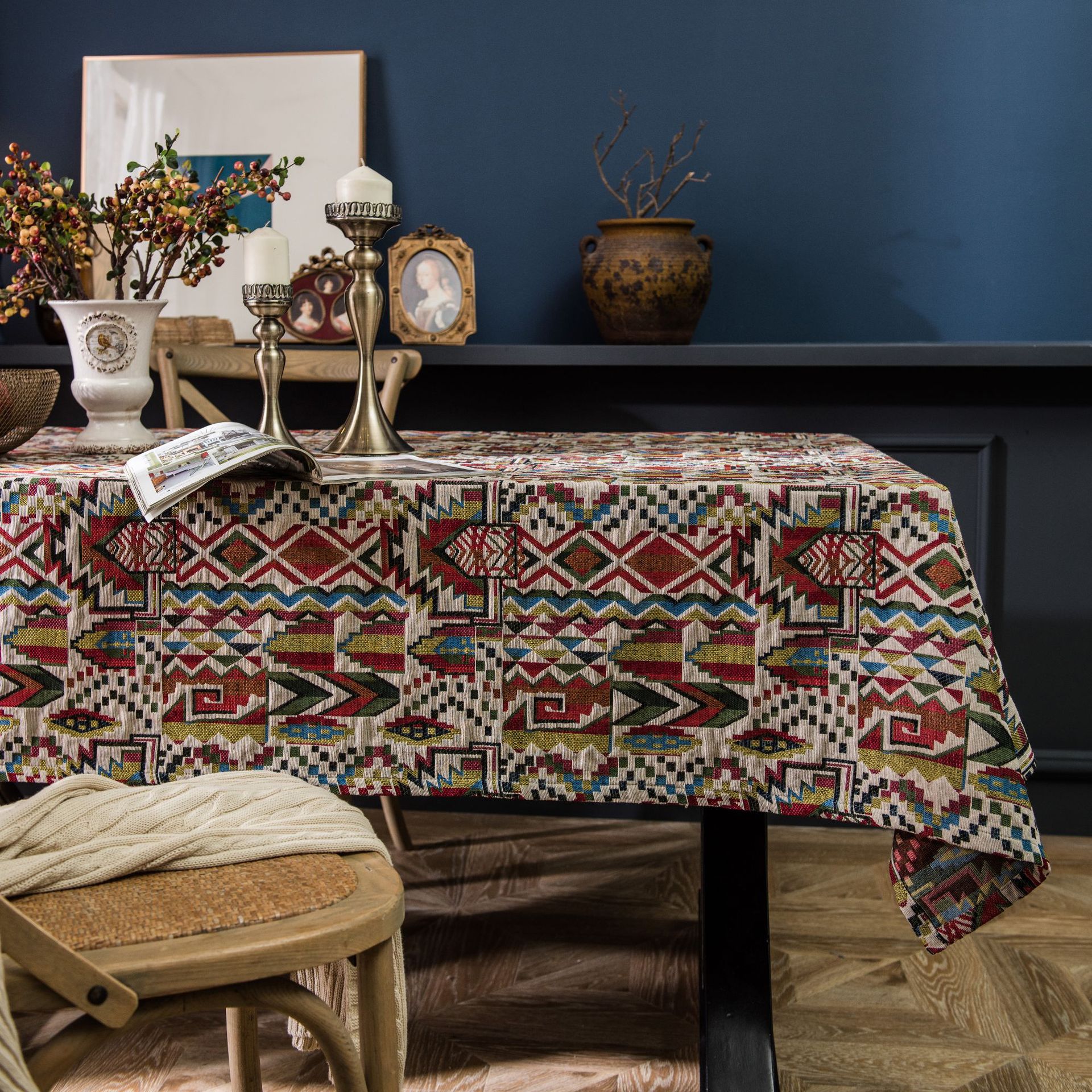 Picture of Yiqi Yun Miao Tablecloth Colorfulful Jacquard Tablecloth Double-Sided Pattern Thick Tablecloth Geometric Bohemian Style
