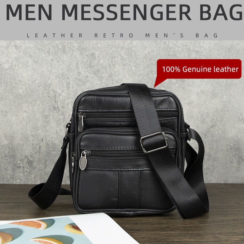 Amazon Hot Sale Genuine Leather Men's Bag Fashion Casual Shoulder Messenger Bag Cheap Men's Bag Factory Wholesale