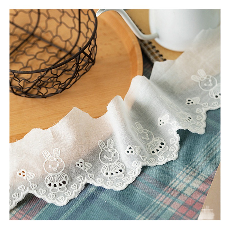 8cm wide white hollow cotton thread embroidery rabbit animal cotton lace clothing children's cuff lace accessories