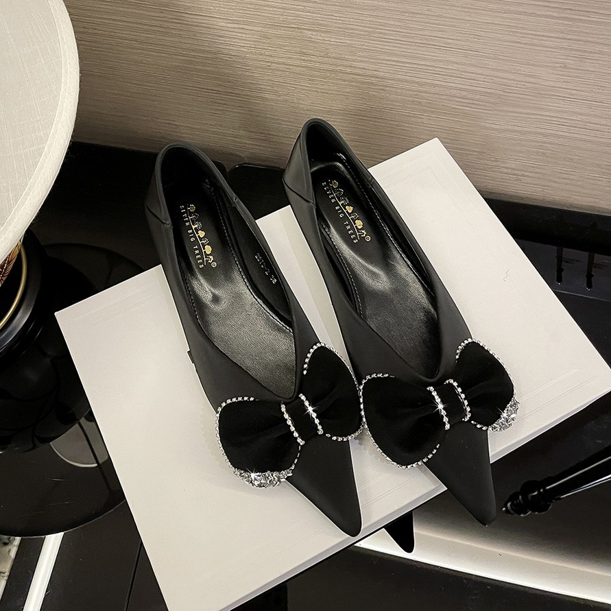 2873-H31 European and American style banquet fashion light luxury women's shoes flat shoes shallow mouth pointed flat heel rhinestone bow single