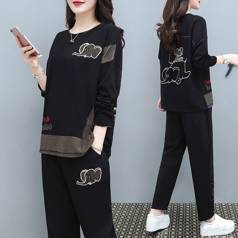 Autumn large size women's new suit women's fashion sportswear 200kg fat sister slim casual two-piece suit