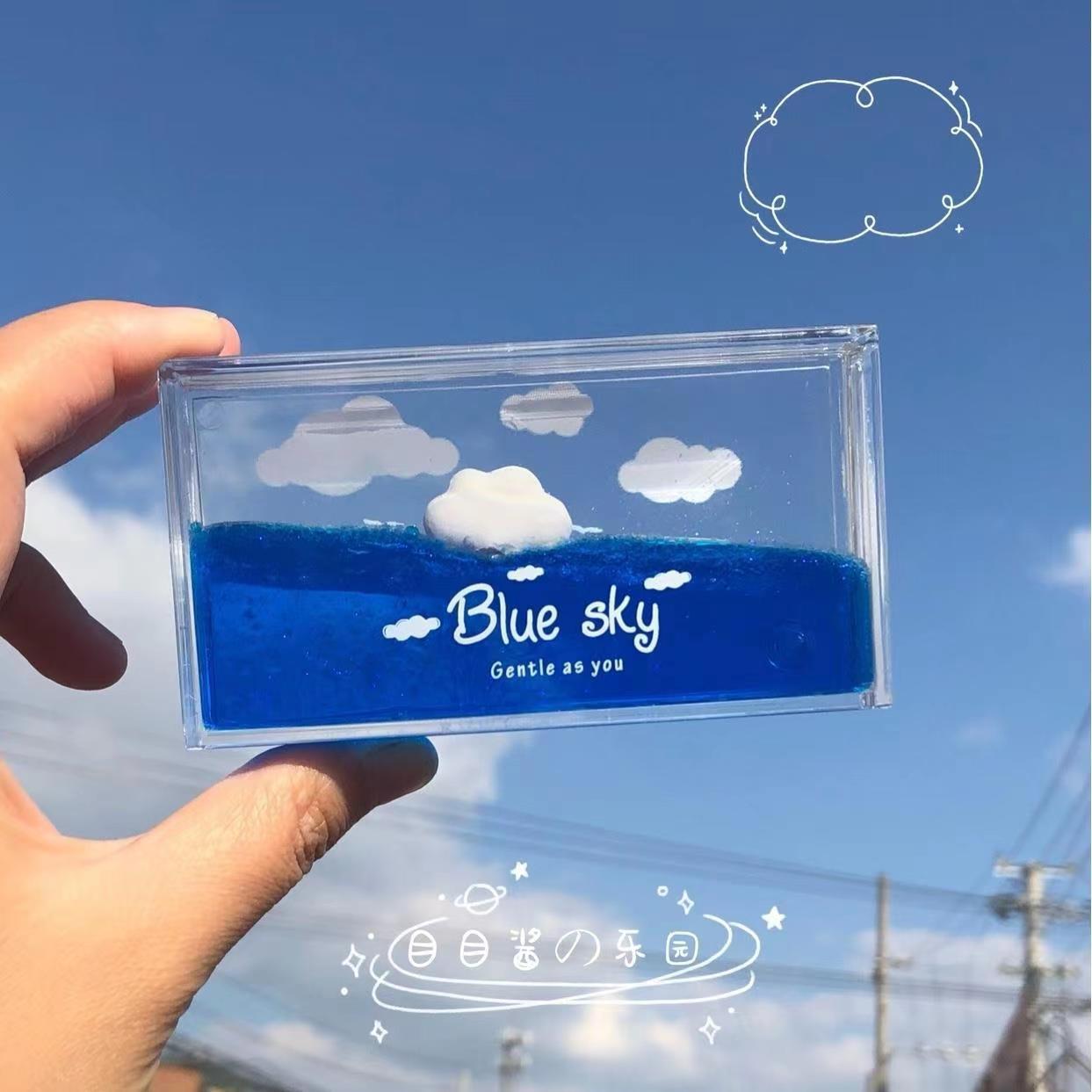 Picture of Sky Clouds Fluid Drift Bottle Creative Clouds Keychain Liquid Decompression Boys Birthday Desktop Decoration Gift