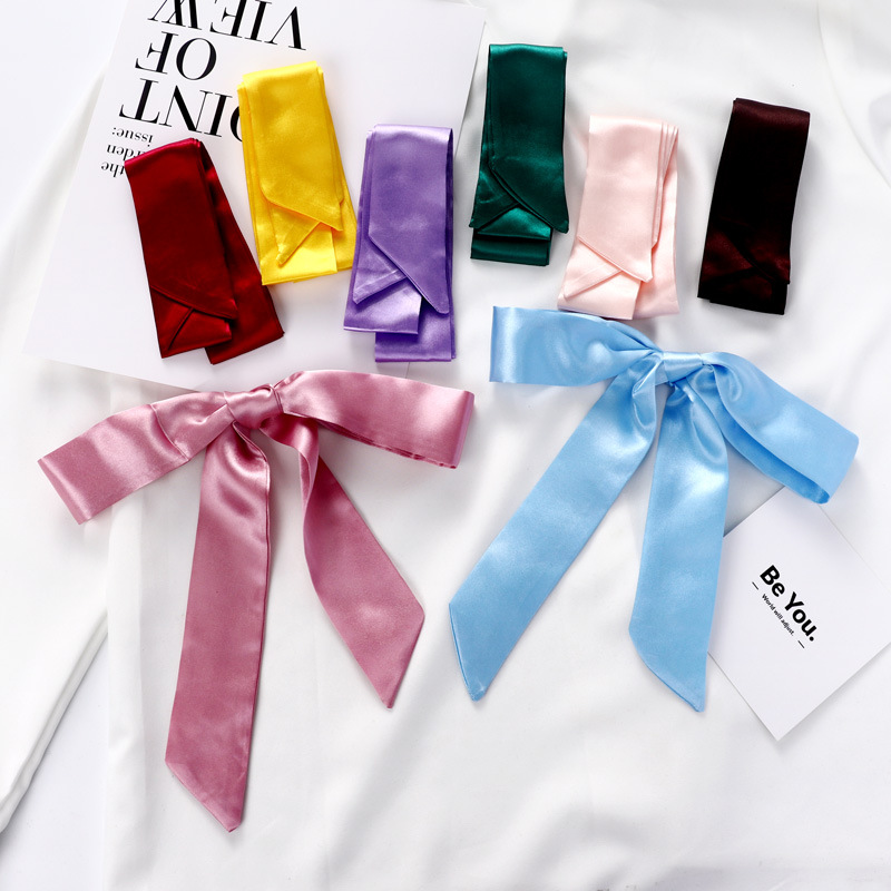 Silk Scarf Headband for Women 2025 Spring and Summer Thin Long Solid Color Ribbon Ponytail Tie Bag Bow Tie-Dye