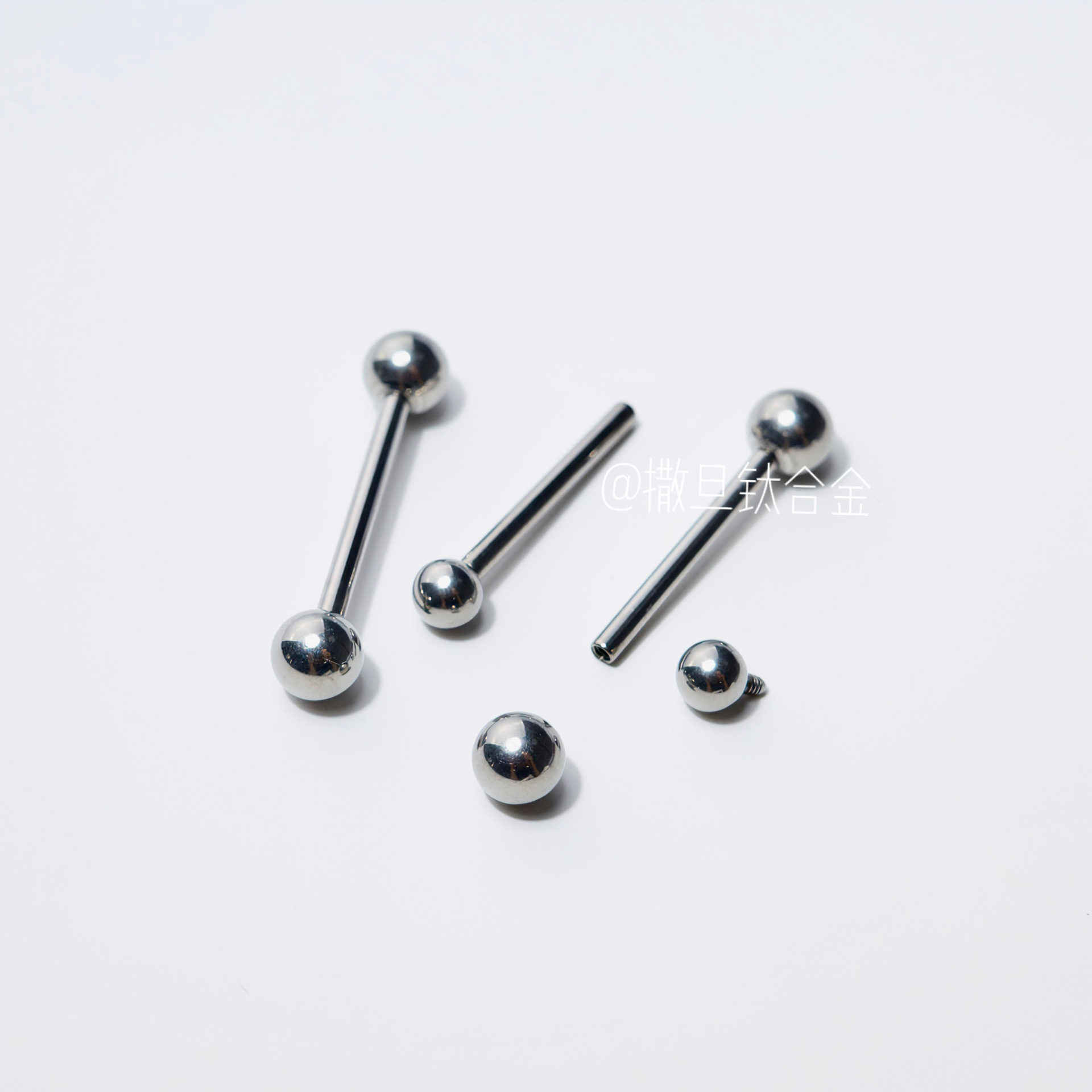 Picture of Titanium alloy tongue nail F136 internal thread tongue nail 14G anodized color change puncture jewelry double ball tongue nail