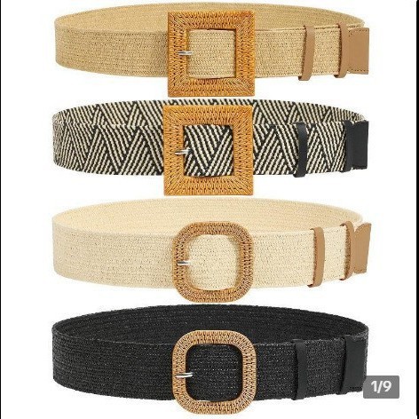 2019 New Style Imitation Straw Wide Simple All-match Round Buckle Belt Mori Women's Cotton and Linen Elastic Waist Seal for Women