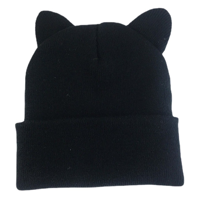 South Korea cute cat ears knitted wool hat women's Korean-style trendy cat ears pullover warm casual hat cold hat