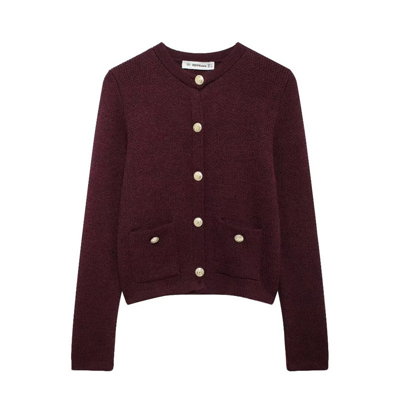 SAW AliExpress Cross-border Independent Station European and American Style Temperament Long Sleeve Gold Buckle Knitted Jacket 6427144