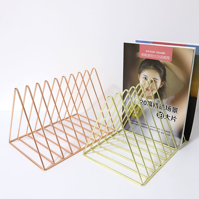 Picture of Manufacturer Wholesale Iron Art 9-Grids Bookshelf Triangular Desktop Bookend Small Bookshelf Storage Rack File Book Storage Rack