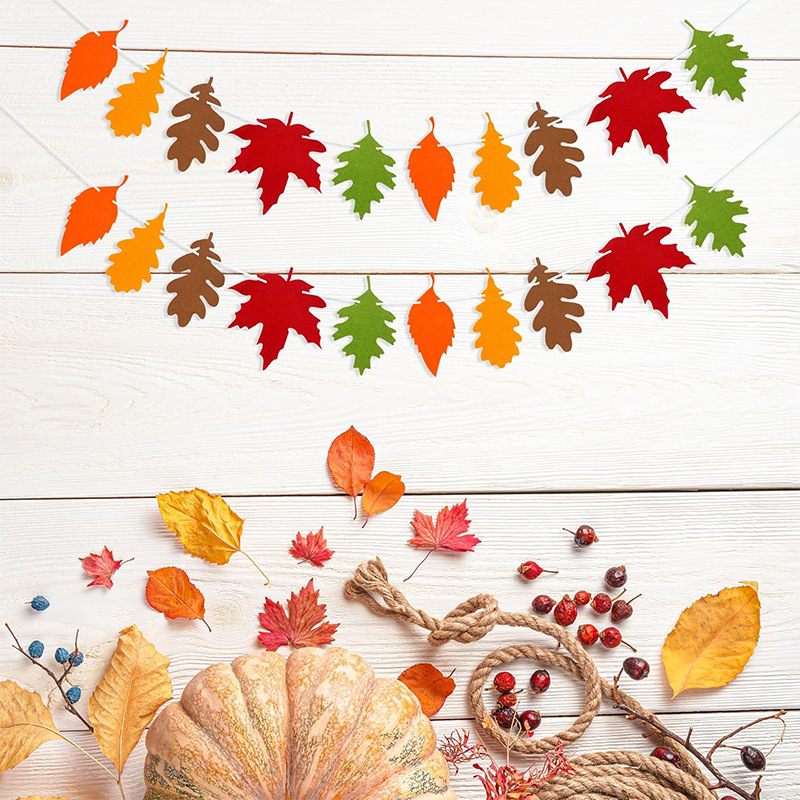 Amazon felt flag pulling Thanksgiving maple leaf decoration party pulling flag family atmosphere decoration flag hanging ornaments