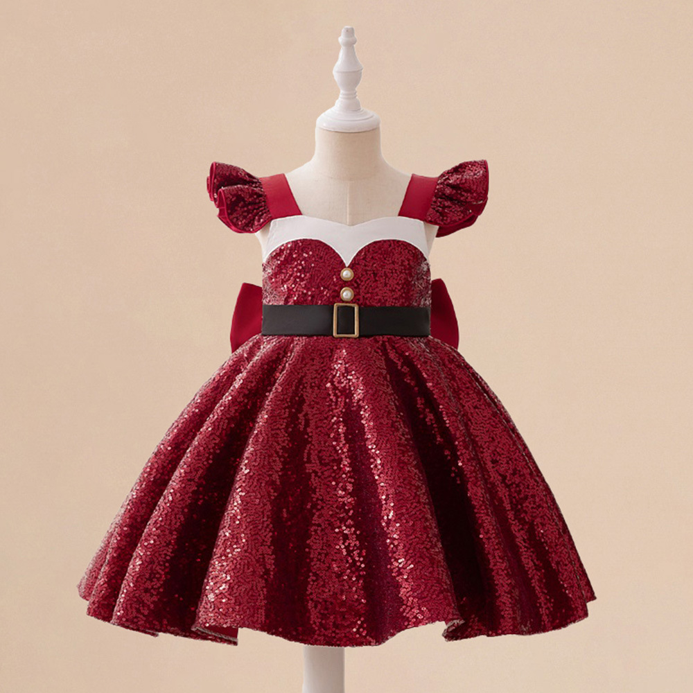Wholesale christmas girls dress princess dress puffy catwalk piano performance costume sequins host dress