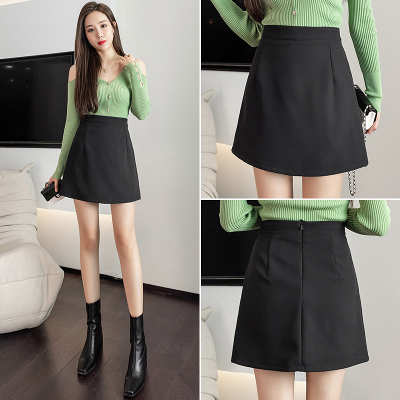 Black Half Skirt 2025 New Spring, Autumn, Winter and Summer High-Waisted Mini Skirt One-Step Skirt A-Line Short Skirt Hip-Covering Skirt