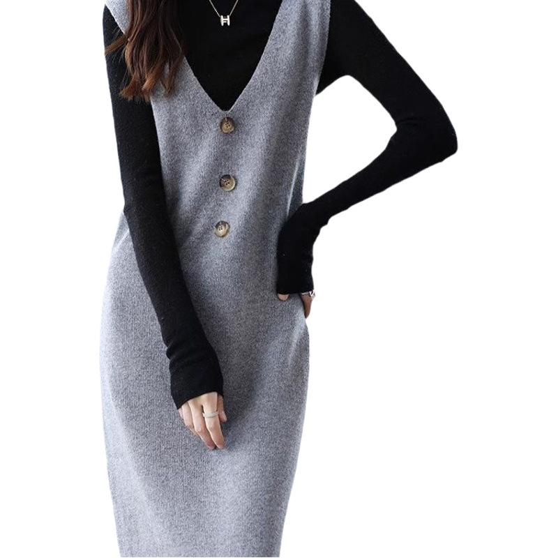 Knitted vest vest skirt women's outer wear spring and autumn 2024 new mid-length loose over-the-knee sleeveless sweater dress