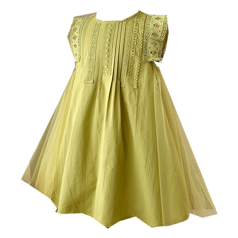 Girls White Elegant Vintage Niche Plaid Dress Baby Summer New Princess Dress Children's Cotton Dress