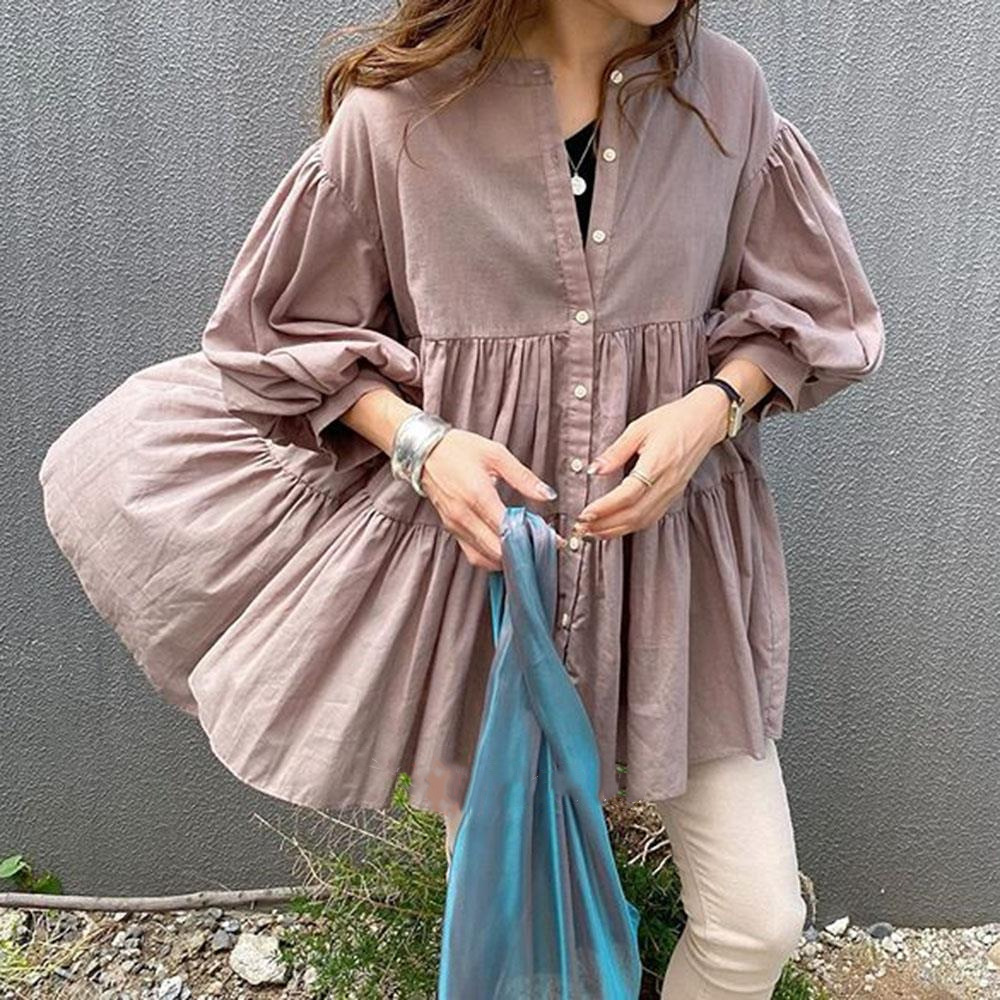 Cotton 7-Color Japanese Style Style 2024 New Loose Slimming Look Belly-Covering Short-Sleeved Mid-Length Slimming Look Pure Color Shirt Top