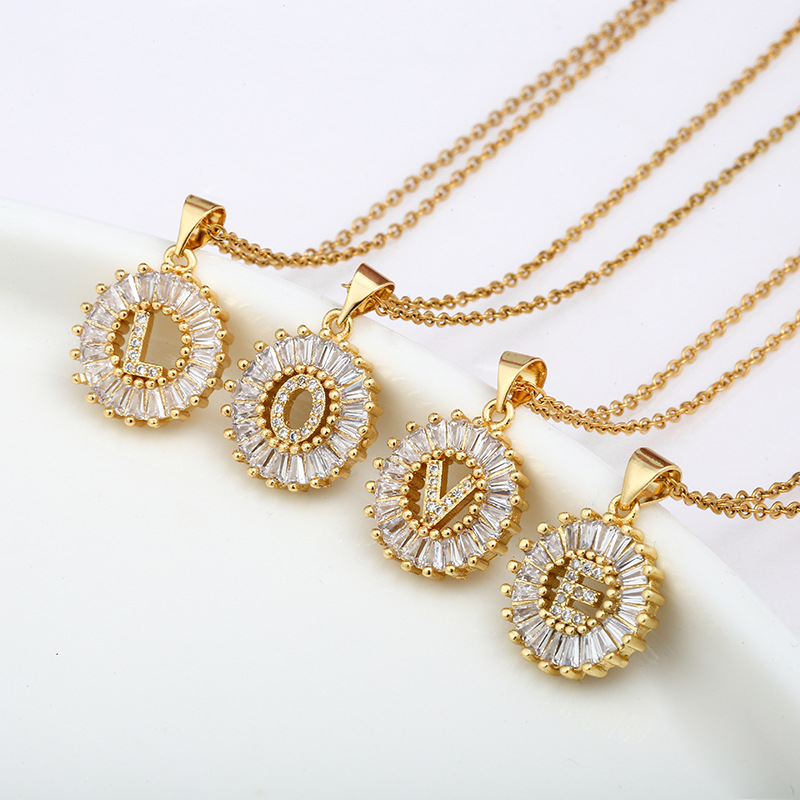 Letter Necklace Women's Necklace 26 Letters Copper Inlaid Cubic Zircon Vacuum Electroplated Stainless Steel Chain Necklace
