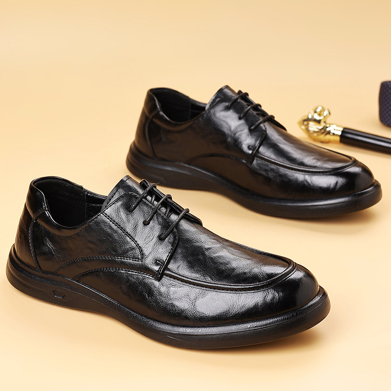 Leather shoes men's 2025 new British versatile men's business casual leather shoes black simple wedding shoes cross-border men's shoes