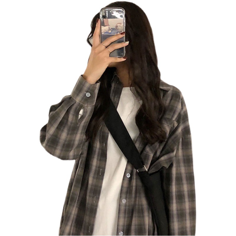 2023 Spring and Autumn Plaid Shirt Women's Long-sleeved New Arrival Harajuku-style Korean-style Loose All-match Student Shirt