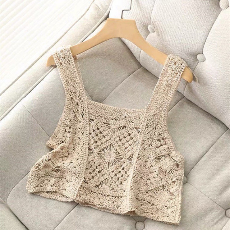 Wearing Embroidered Knitted Camisole Women's New Slim-fit Loose Short Bottoming Navel Shirt Top