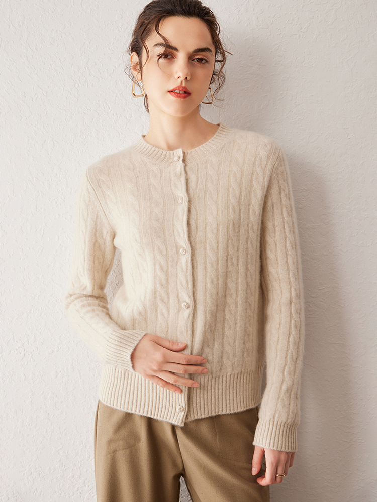 Picture of Cashmere Sweater Women's Knitted Cardigan Loose Round Neck Single-breasted Twisted Flower Outer Wear Autumn and Winter Twisted Flower Sweater Jacket