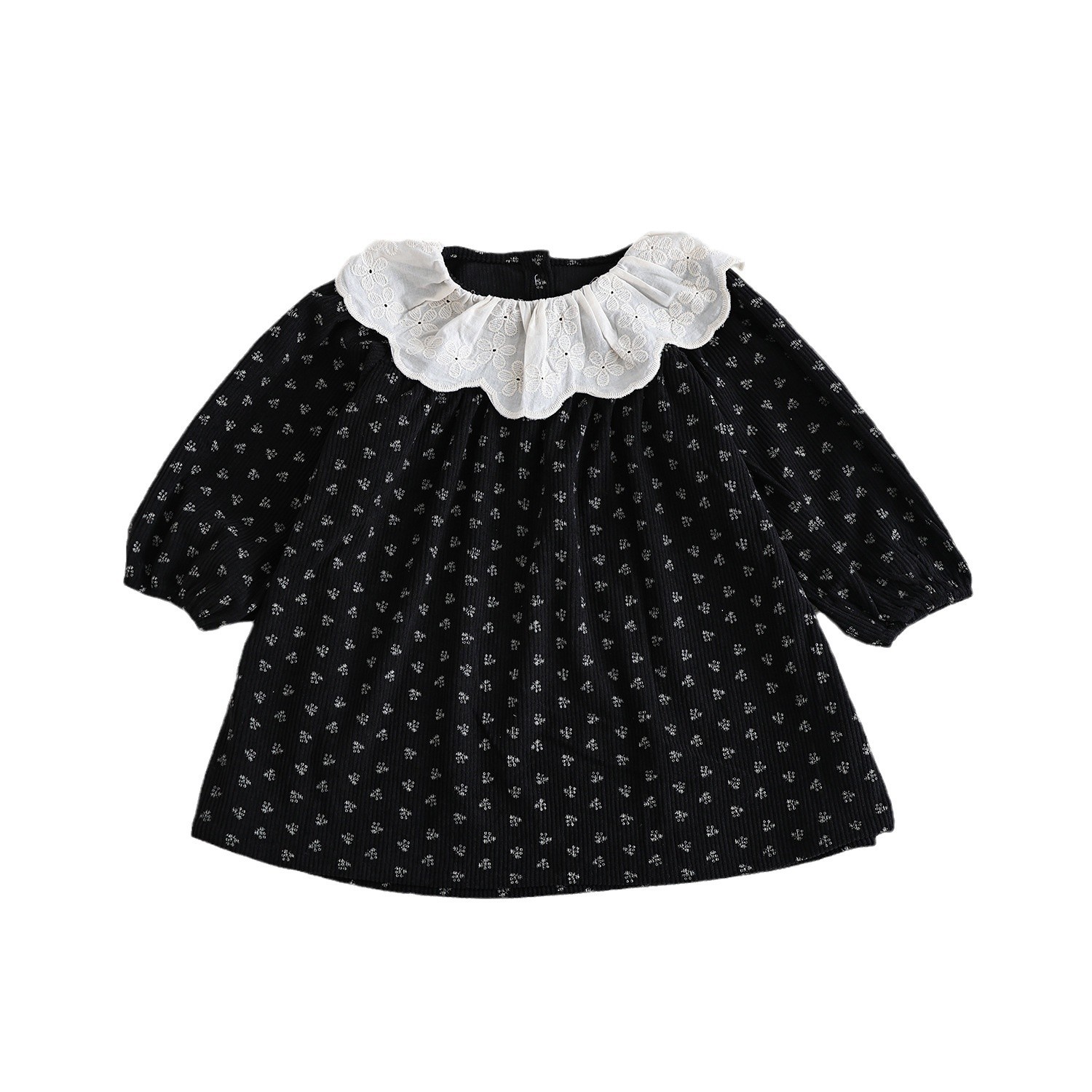 Picture of New Girls' Long-sleeved Korean Style dress Autumn New Retro Style Floral Dress Children's Lace Lapel Princess Dress