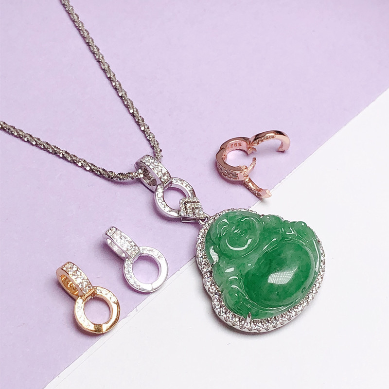Picture of Connecting Buckle 925 Sterling Silver DIY Jewelry Universal Buckle Double-Ring All-Match Buckle Jade Pearl Necklace Pendant Buckle