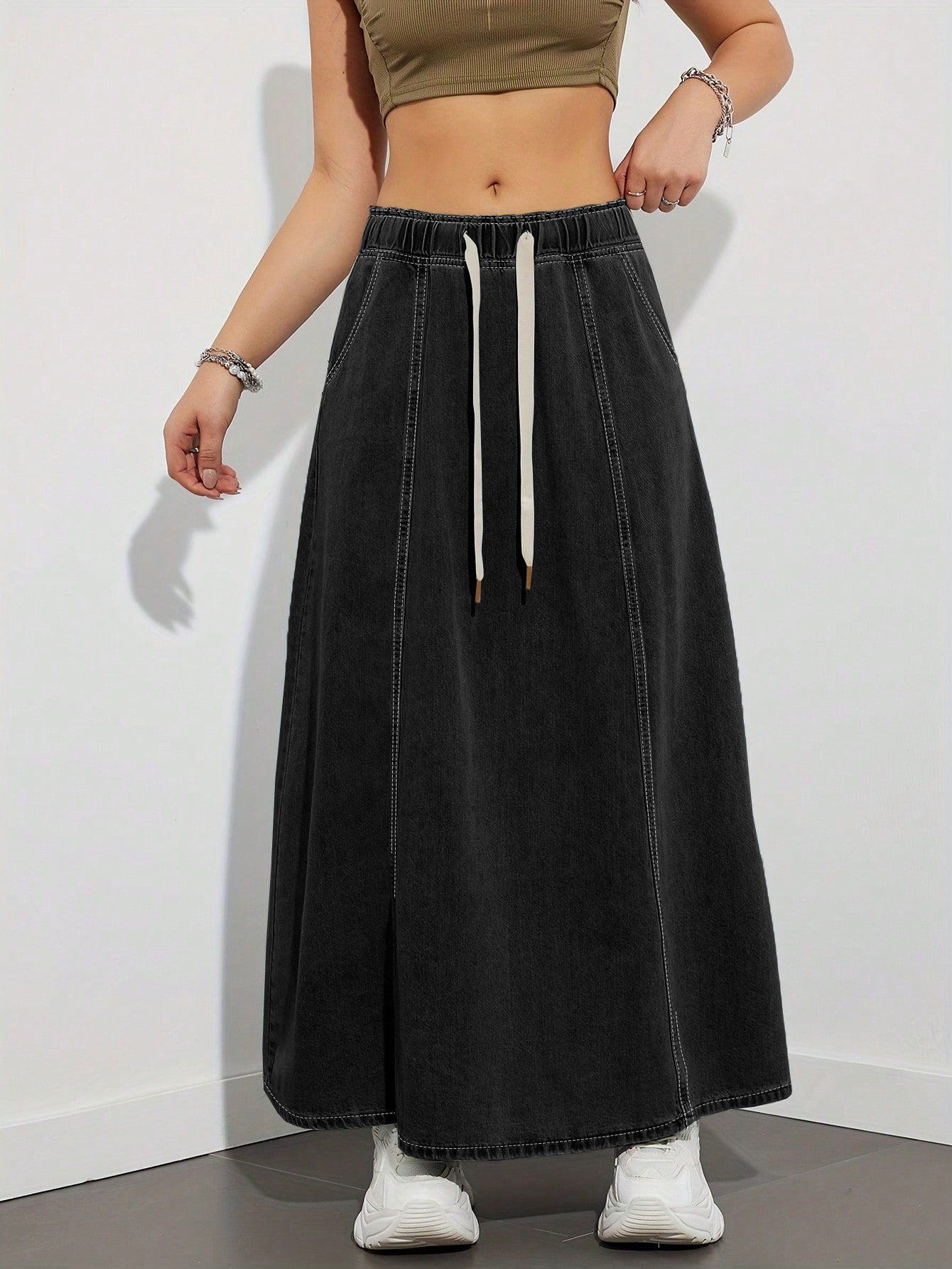 Picture of Cross-Border Foreign Trade European and American Independent Station American Design Elastic Waist Loose Large Swing Skirt Denim Skirt Women's Casual Long Skirt