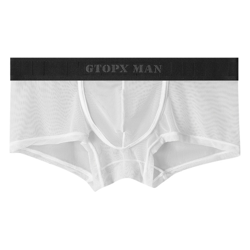 Men's Low-Rise Mesh Transparent Boxer Briefs, Ice Silk U-Convex Breathable Mesh Erotic Underwear, Cross-Border Exclusive Supply