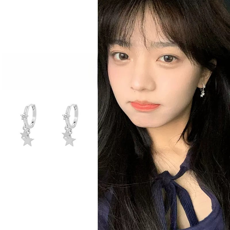 925 Silver Needle Japanese and K-Style Summer Women's Sweet Star Three-Pointed Star Earrings Simple Elegant Versatile Sweet Ears