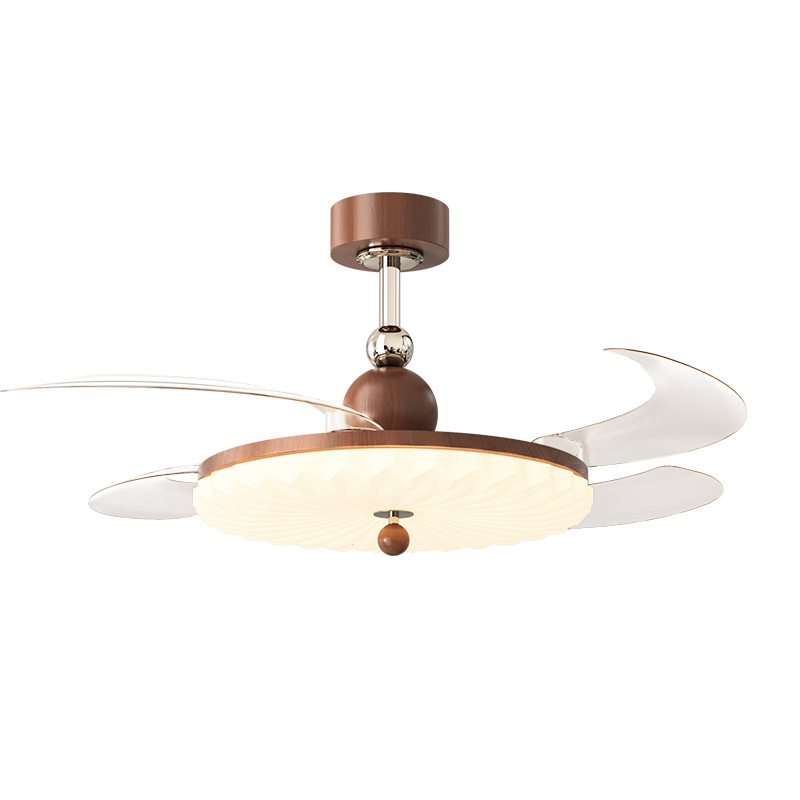 Picture of French Medieval Walnut Color Fan Lamp Restaurant Bedroom Silent Fashion Retro Eye Protection Creative Ceiling Fan Lamp 412L