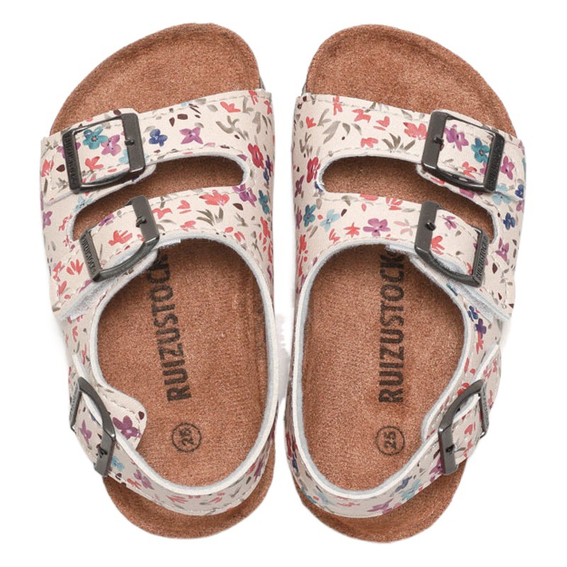 Ruizu 2025 New Floral Children's Cork Sandals Boys Sandals Korean Style Women's Beach Shoes Baby Toddler Shoes