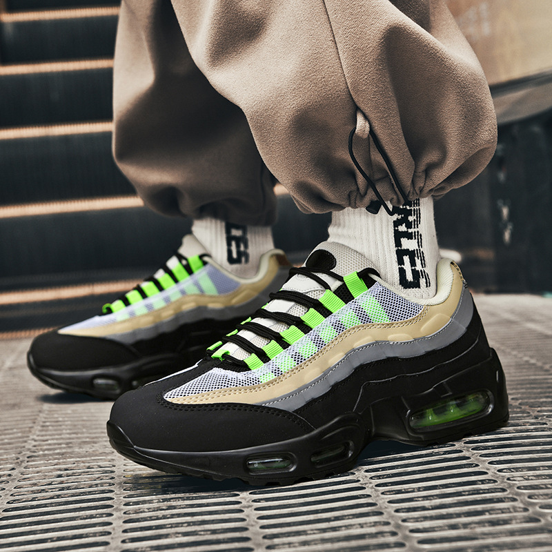 Max95 Men's Shoes New Air Cushion Shoes Black and White Joint Reflective 3m Women's Shoes Couple Korean Version Heightening Shock-Absorbing Sports Shoes