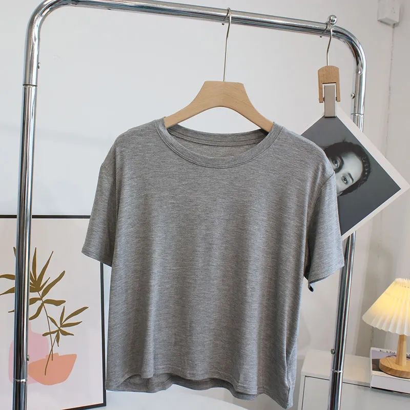Picture of Super Hand-feel Short Modal T-shirt Women's Niche Summer 2024 Slim-fit Slimming Round Neck Short-sleeve Solid Color Base Shirt