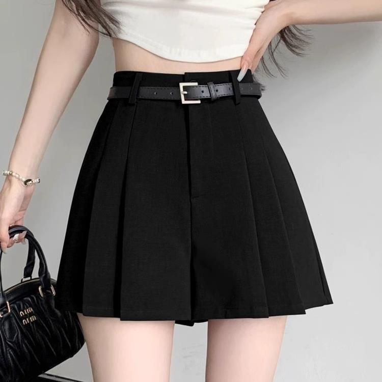 Grey Chiffon Suit Shorts Women's Summer Thin Pleated Skirt Pants High Waist A- Line Slimming Loose Wide Leg Casual Pants