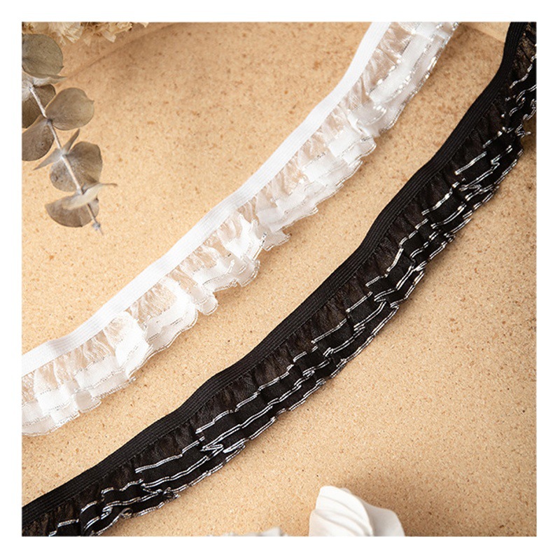 1.5-2.8cm black and white elastic soft skin agaric wrinkle knitted elastic lace handmade DIY accessories