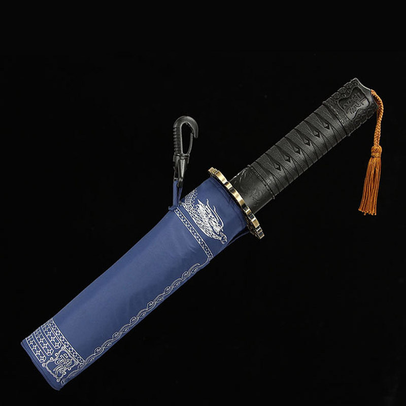 Picture of Spot Wholesale Fully Automatic Men's Folding Wind-Resistant Reinforced Thickened Creative Samurai Handle Umbrella Japanese Samurai Umbrella