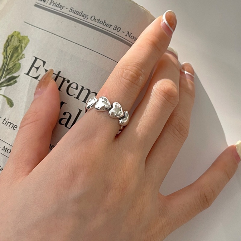 Picture of Casual Heart Ring Women's Fashion Retro Heavy Industry Peach Heart S925 Silver Open Ring Elegant Hip-Hop Index Finger Ring Trend