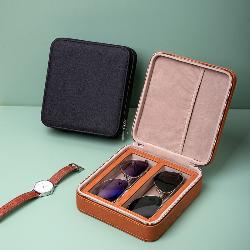 Cross-border portable leather glasses storage box multi-grid anti-pressure sunglasses storage and finishing display box