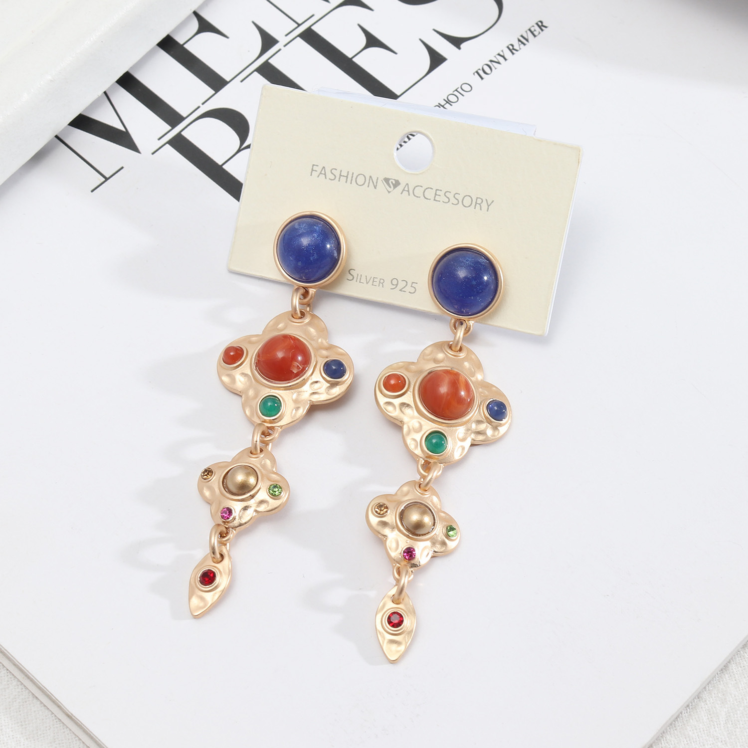 Picture of Trendy Design European and American Style Jewelry Palace Retro Style Gem Inlaid Distinctive All-match Earrings Middle Ancient Earrings for Women
