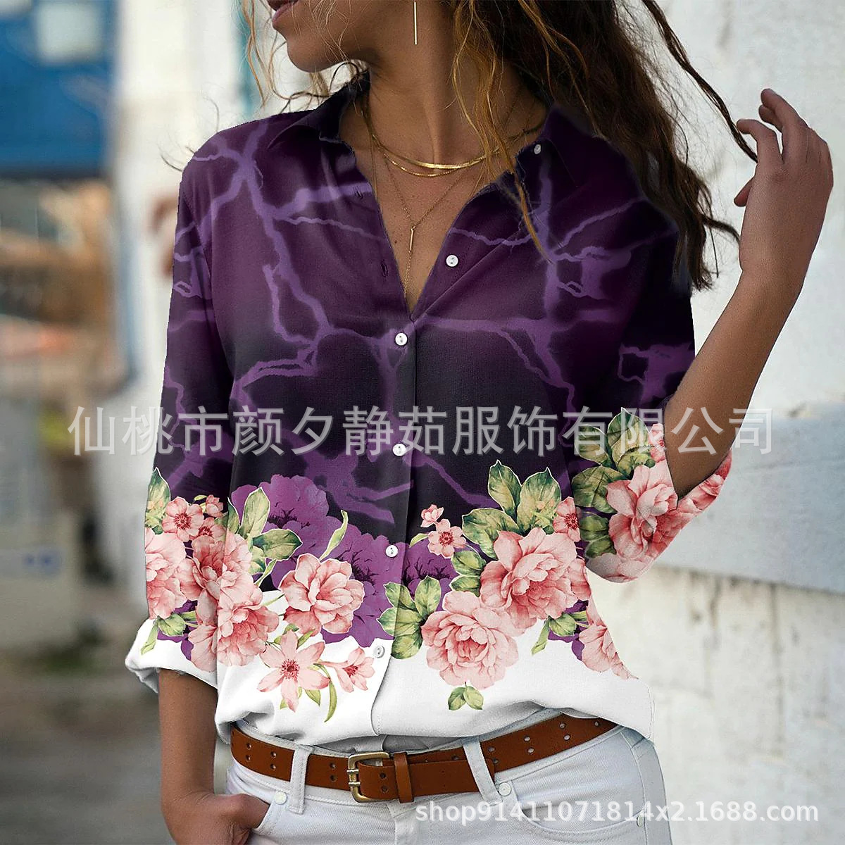 Picture of 2022 New Foreign Trade Women's AliExpress Spring Long Sleeve Shirt Fashion plus size Printed Top