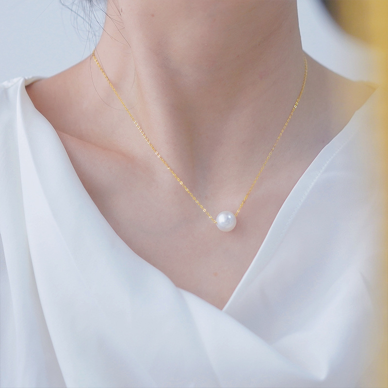 Picture of Passepartout Pearl Necklace 10-11mm Natural Freshwater Necklace Temperament Jewelry Girlfriend Gift Clavicle Chain