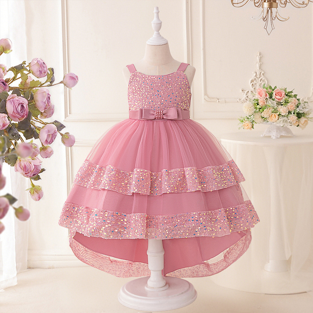 New children's dresses, sequin camisole dresses, V-neck backless tail dresses, birthday children's dresses, show performances