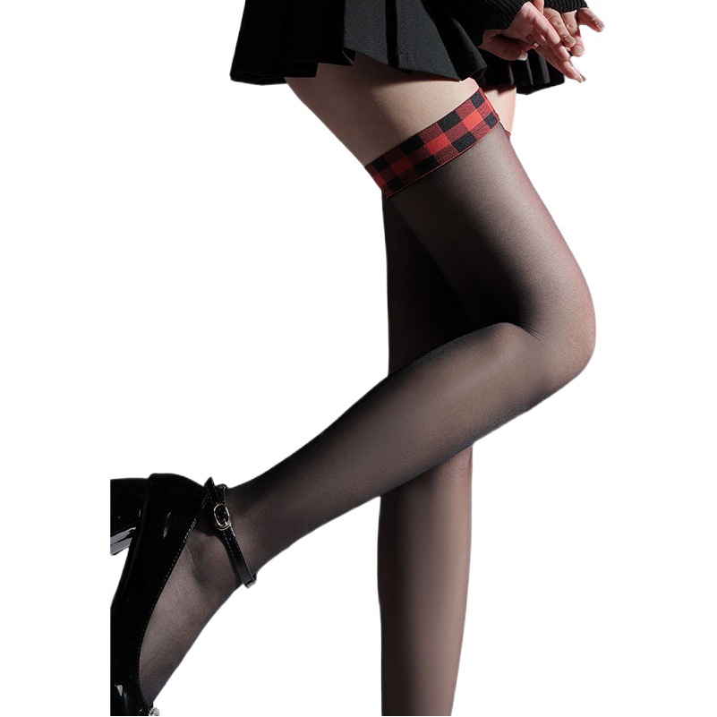 Plaid Black Silk Over-the-Knee Thigh Socks with Skirt Long High Socks Cute Personality JK Lolita Stockings