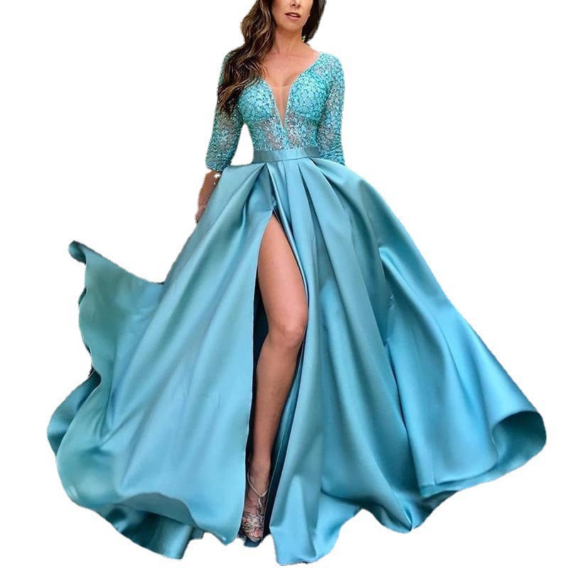 Picture of 2025 New European and American Export Women's Clothing Independent Station Lace Sequin Large Hem Sexy Long Skirt Trailing Banquet Evening Dress