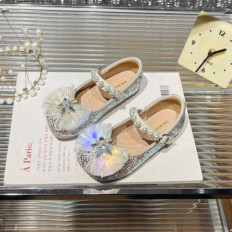 Girls Shining Princess Shoes 2025 Spring New Children Shining Rhinestone Soft Sole Shoes Little Girl Baby Flat Shoes