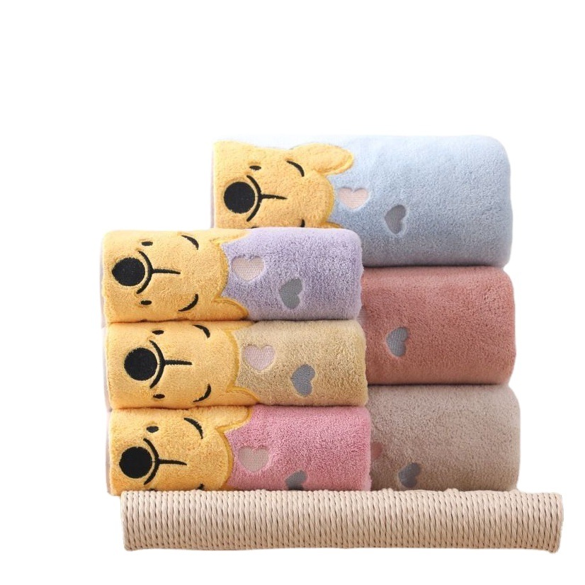 Coral Velvet Thickened Bath Towel Embroidered Winnie the Pooh Towel Bath Towel Set Household Towel Children's Cartoon Bath Towel