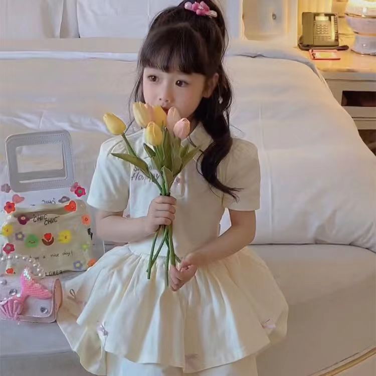 Girls' Summer suit 2024 Korean-style Children's Trendy T-shirt Girls' Summer Skirt Princess Skirt Two-piece Set