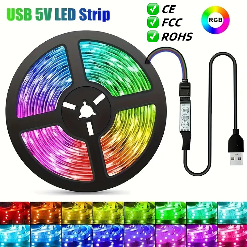 Cross-border hot sale 5050RGB light strip 5v low voltage light strip led self-adhesive USB cable control TV background atmosphere light bar